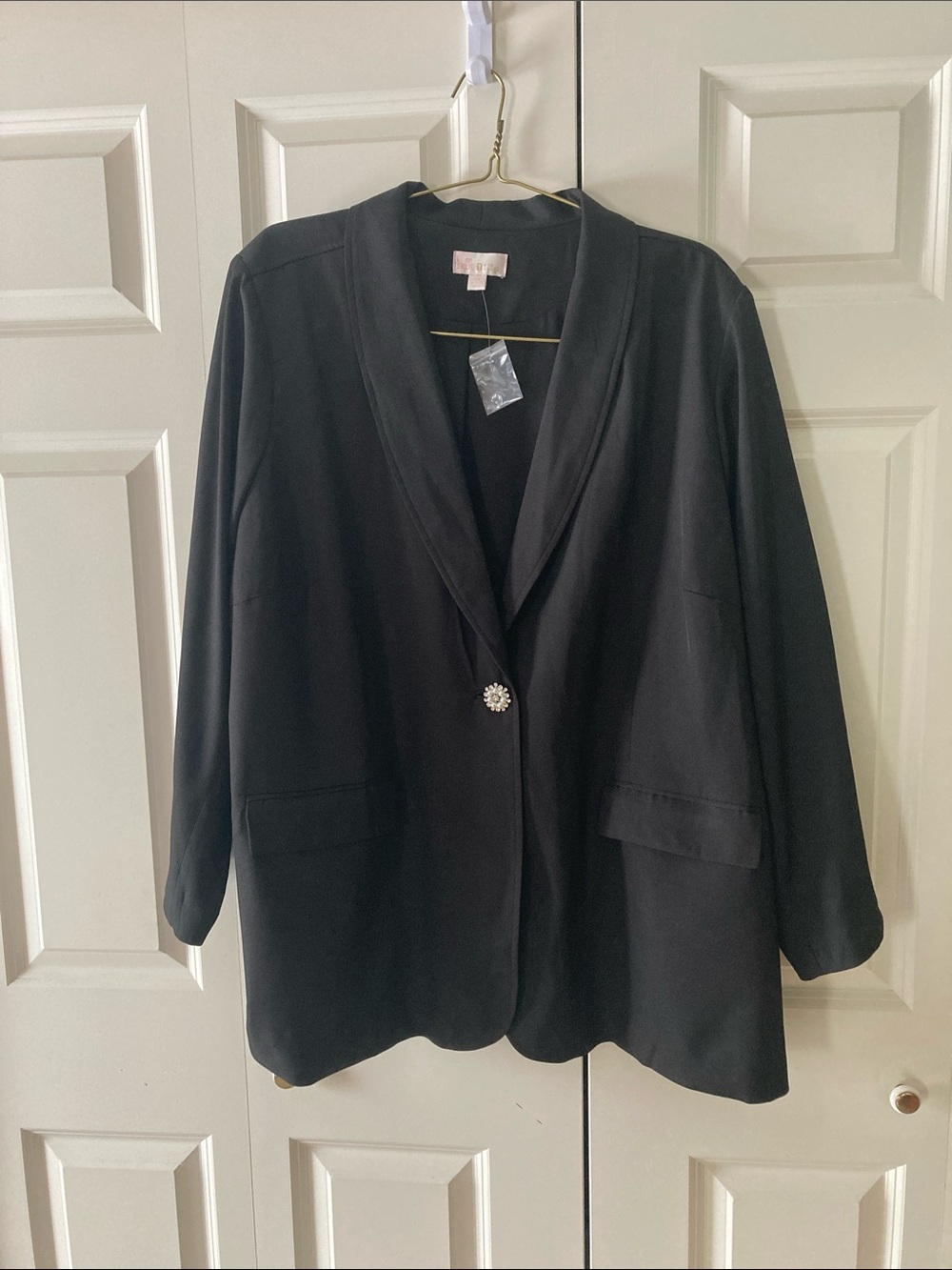 Belle by Kim Gravel 4X women’s one button blazer black lined 2 flap pockets NWOT